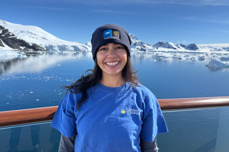 Alumna Soleil Sabalja represents UD in Antarctica, where she spent 10 days in December 2024 as part of the Grosvenor Teacher Fellowship, a collaboration between Lindblad Expeditions and the National Geographic Society to support pre-K–12 educators and promote geography education. 