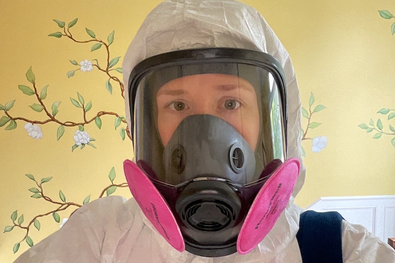 Madison Brockman is geared up with personal protective equipment (PPE), an essential part of responding to areas affected by fires. Many toxins remain in the environment, in structures and on items long after the fires are extinguished. Personal protective equipment has been among the free resources offered to community members during the conservation clinics. Madison Brockman is geared up with personal protective equipment (PPE), an essential part of responding to areas affected by fires. Many toxins remain in the environment, in structures and on items long after the fires are extinguished. Personal protective equipment has been among the free resources offered to community members during the conservation clinics.