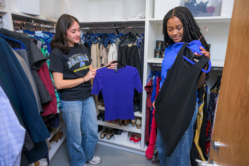 Tucked inside the Center for Intercultural Engagement (CIE) at the University of Delaware, the Clothing Coop is transforming the way UD supports student success and personal expression. More than a closet of free clothes, the Clothing Coop is a campus resource that offers practical assistance, inclusive support and a model for sustainability in action. Tucked inside the Center for Intercultural Engagement (CIE) at the University of Delaware, the Clothing Coop is transforming the way UD supports student success and personal expression. More than a closet of free clothes, the Clothing Coop is a campus resource that offers practical assistance, inclusive support and a model for sustainability in action.