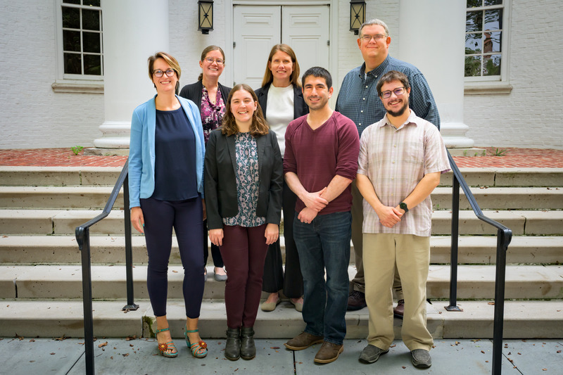 Leaders of UD’s new Delaware Center for Multiscale Biomolecular Sensing (DCMBS) include (back row, left to right): Mary Watson, Catherine Grimes and Donald Watson, all professors of chemistry and biochemistry at the University of Delaware. (Not shown is Xinqiao Jia, professor of materials science and engineering, biomedical engineering and biological sciences, who is also co-director of the DCMBS.) The four project leaders in this new Center of Biomedical Research Excellence (COBRE) grant include faculty members (front row, left to right): Laure Kayser (materials science and engineering and chemistry and biochemistry), Ariel Alperstein (chemistry and biochemistry), Marco Messina (chemistry and biochemistry) and Austin Keeler (biological sciences). Leaders of UD’s new Delaware Center for Multiscale Biomolecular Sensing (DCMBS) include (back row, left to right): Mary Watson, Catherine Grimes and Donald Watson, all professors of chemistry and biochemistry at the University of Delaware. (Not shown is Xinqiao Jia, professor of materials science and engineering, biomedical engineering and biological sciences, who is also co-director of the DCMBS.) The four project leaders in this new Center of Biomedical Research Excellence (COBRE) grant include faculty members (front row, left to right): Laure Kayser (materials science and engineering and chemistry and biochemistry), Ariel Alperstein (chemistry and biochemistry), Marco Messina (chemistry and biochemistry) and Austin Keeler (biological sciences).