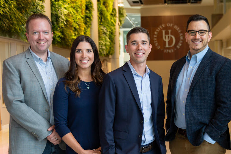 Delaware Center for Cognitive Aging Research (DECCAR) Executive Committee members (L to R) Curtis Johnson, associate professor of biomedical engineering; Alyssa Lanzi, assistant professor of communication sciences and disorders (CSCD); Chris Martens, DECCAR director and professor of kinesiology and applied physiology; and Matthew Cohen, associate professor of CSCD. Delaware Center for Cognitive Aging Research (DECCAR) Executive Committee members (L to R) Curtis Johnson, associate professor of biomedical engineering; Alyssa Lanzi, assistant professor of communication sciences and disorders (CSCD); Chris Martens, DECCAR director and professor of kinesiology and applied physiology; and Matthew Cohen, associate professor of CSCD.