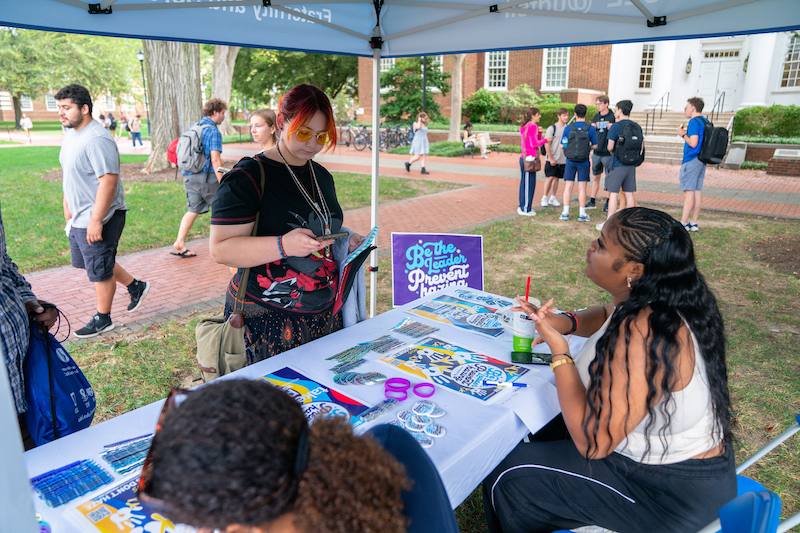 Fraternity and Sorority Leadership and Learning tabled at the Amnesty Awareness and Risk Reduction Fair on The Green on Thursday, Sept. 18, to encourage students to take the Hazing Prevention Pledge. Fraternity and Sorority Leadership and Learning tabled at the Amnesty Awareness and Risk Reduction Fair on The Green on Thursday, Sept. 18, to encourage students to take the Hazing Prevention Pledge.
